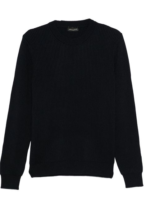 ribbed crewneck swetaer man navy ROBERTO COLLINA | 253M02101M0210
